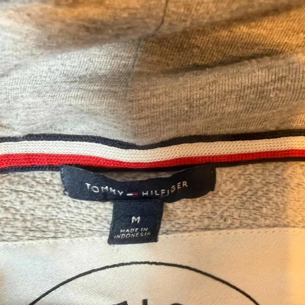 Tommy Hilfiger Jeans Hoodie Zip Gray Mens Medium Logo Spellout Jacket